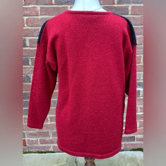 Vintage St Michael Red Patterned Size 10 Jumper Sweater Pullover Wool - Picture 3 of 6